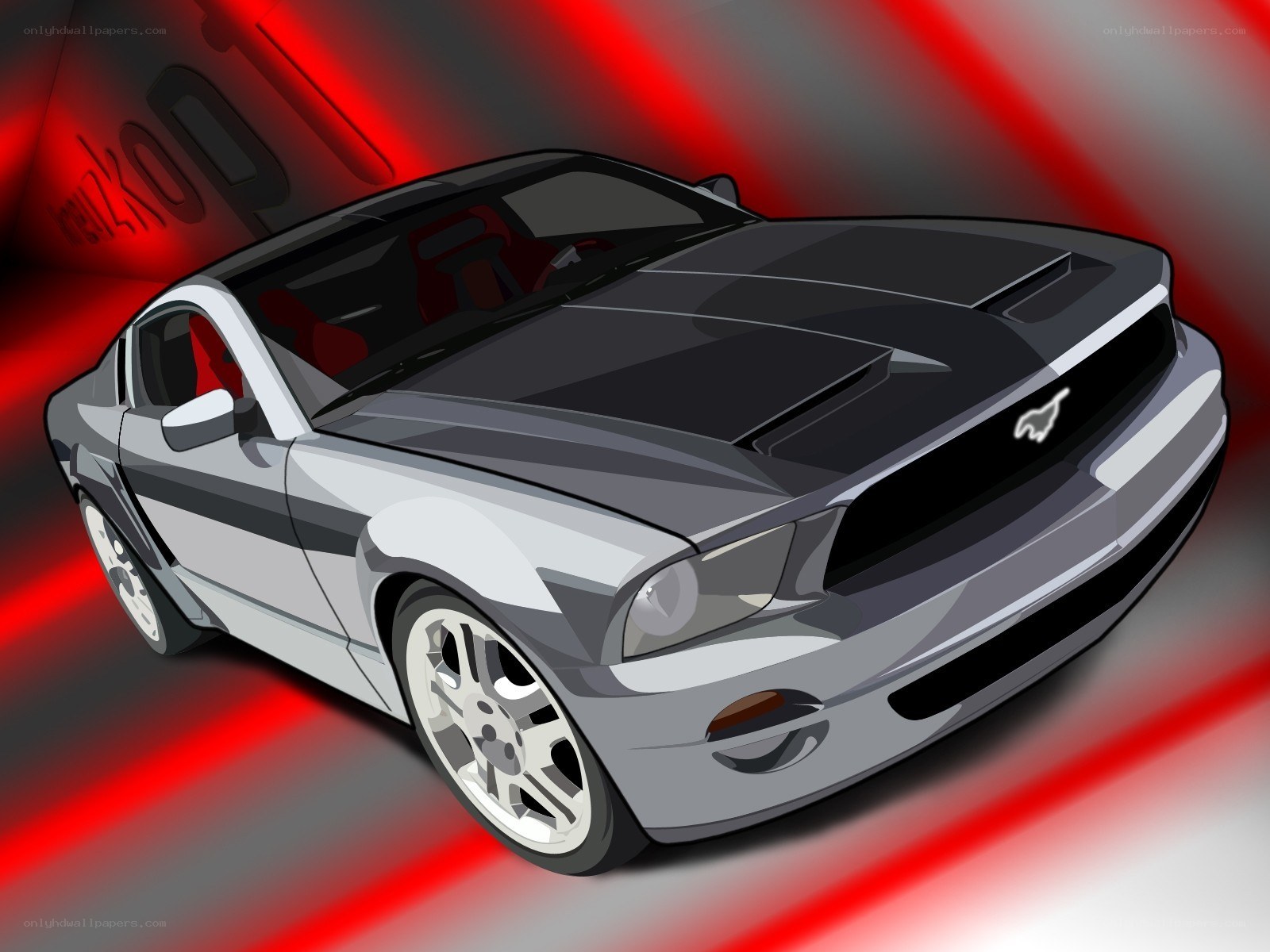 silver mustang car illustration