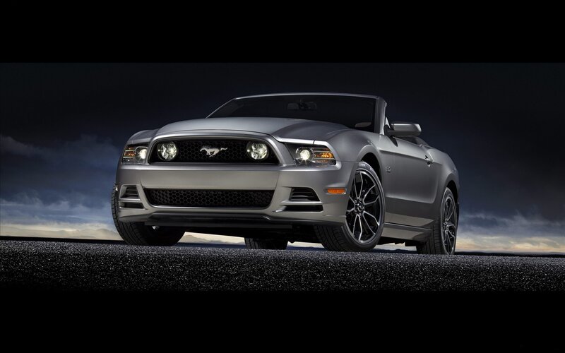 Silver Mustang Convertible — Gray, Dramatic, Night, Photograph
