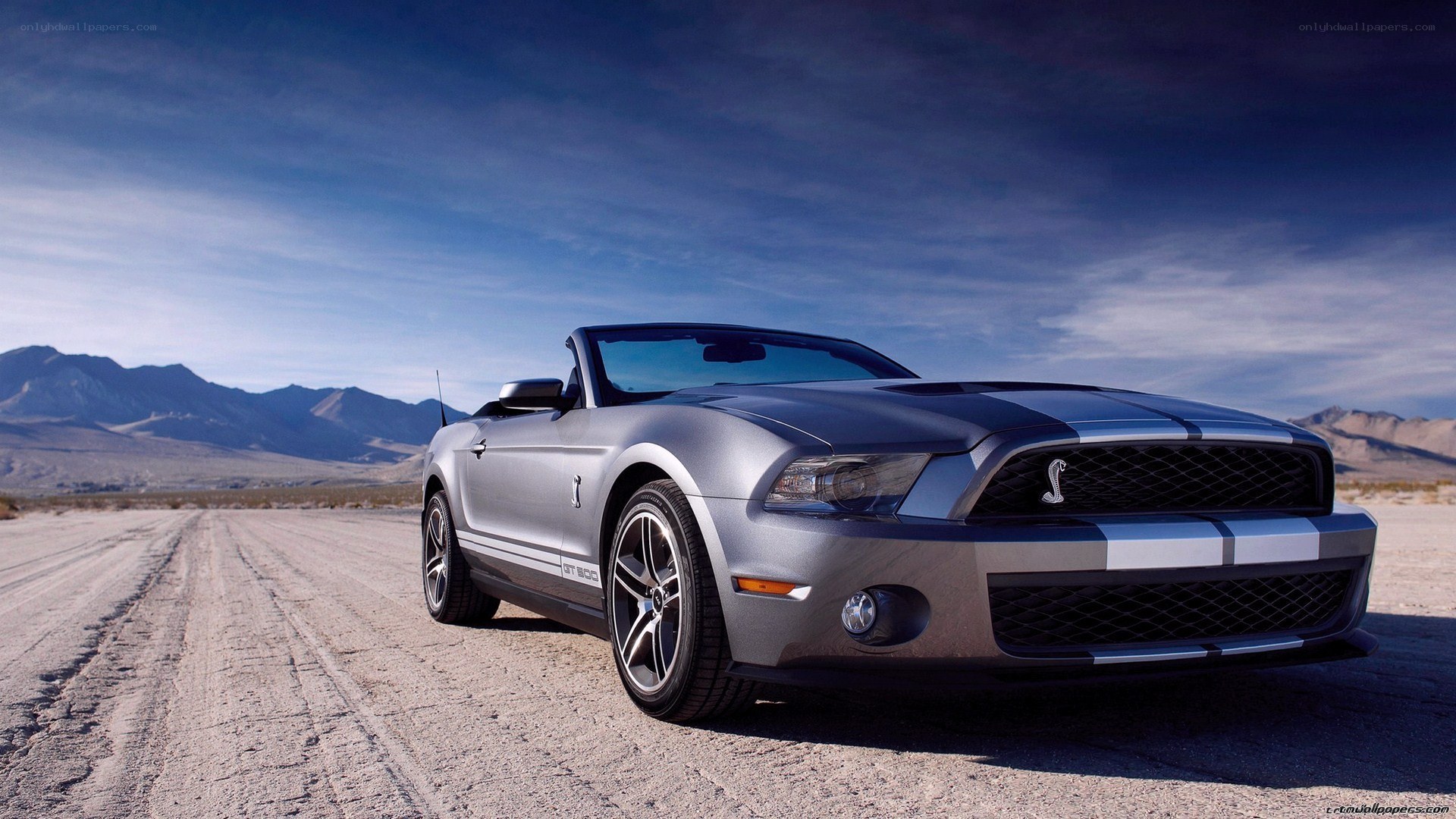silver mustang convertible in desert