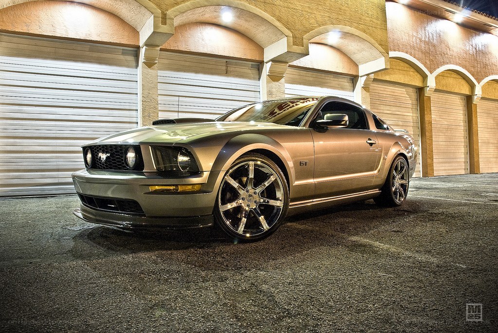 silver mustang gt at night