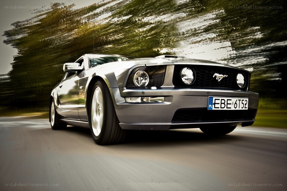 silver mustang in motion