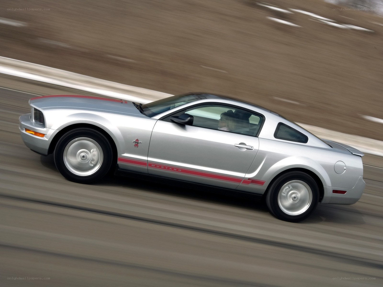 silver mustang in motion