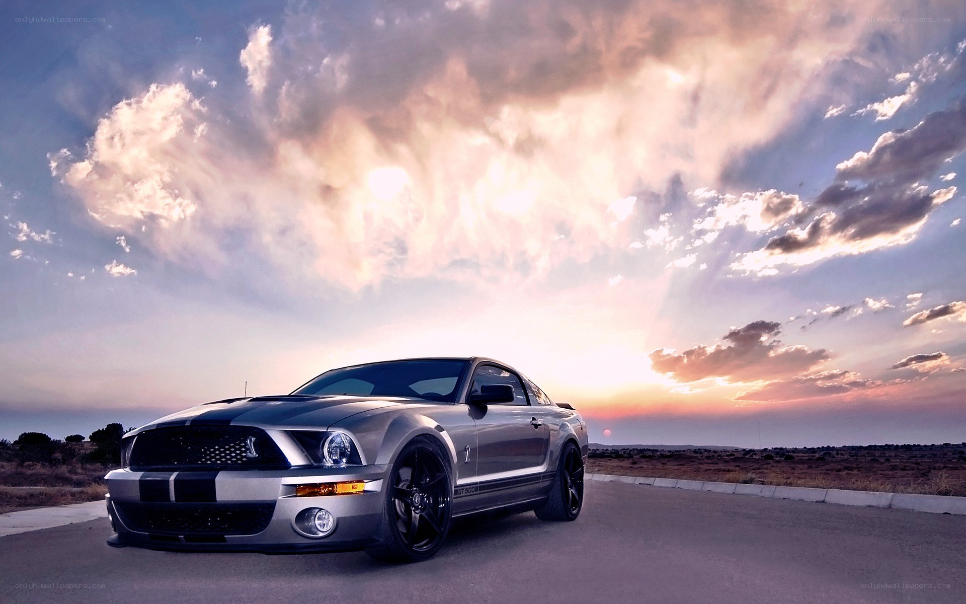 Silver Mustang on a road