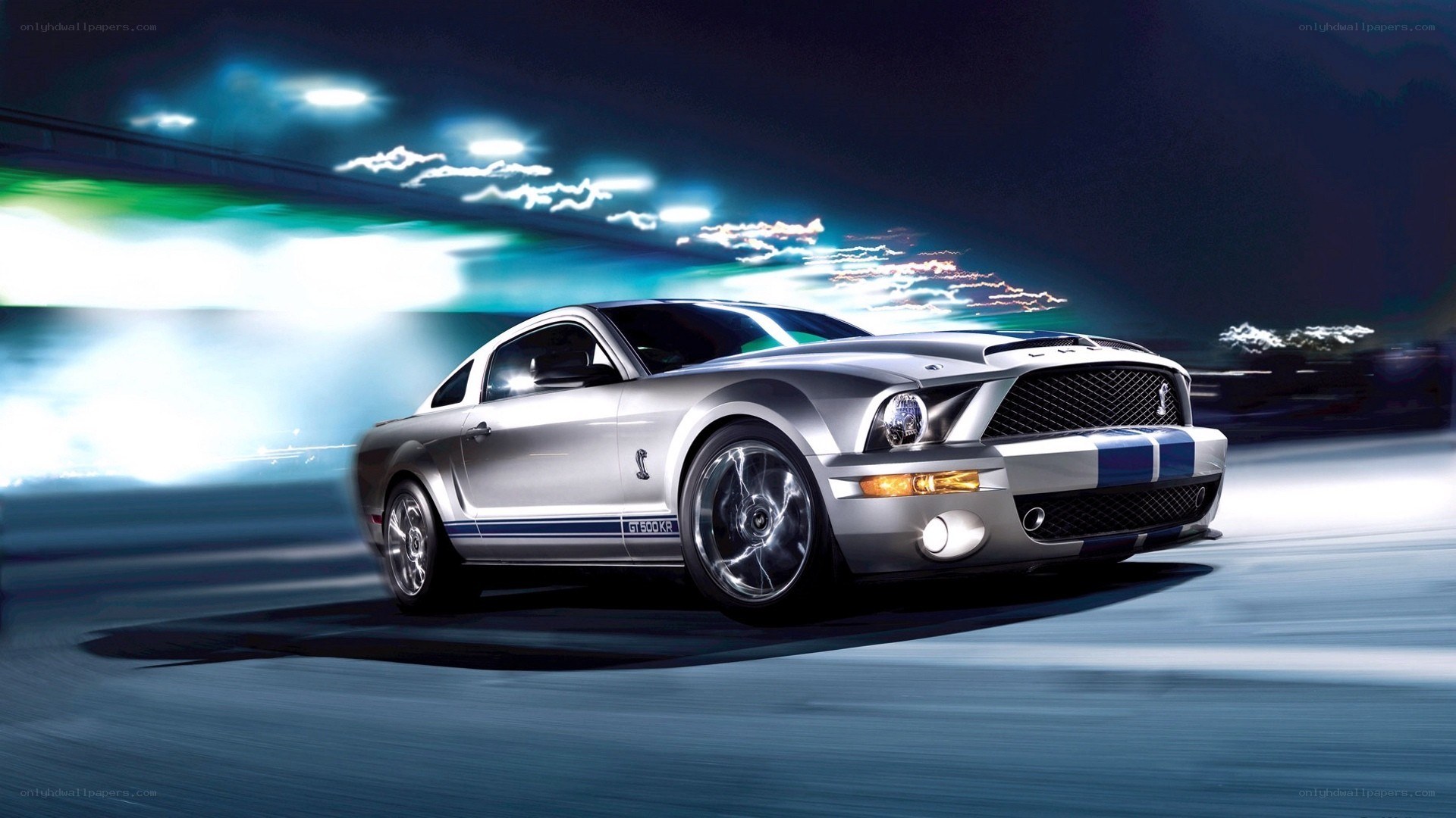 silver mustang on a track