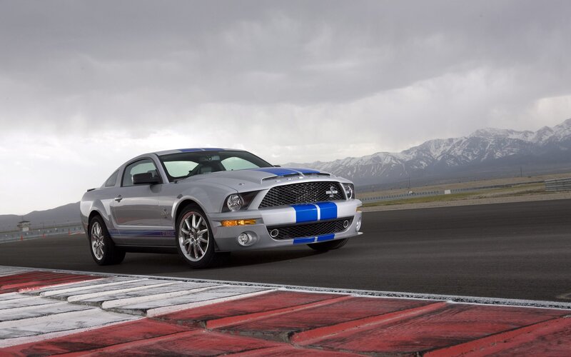 silver mustang on racetrack