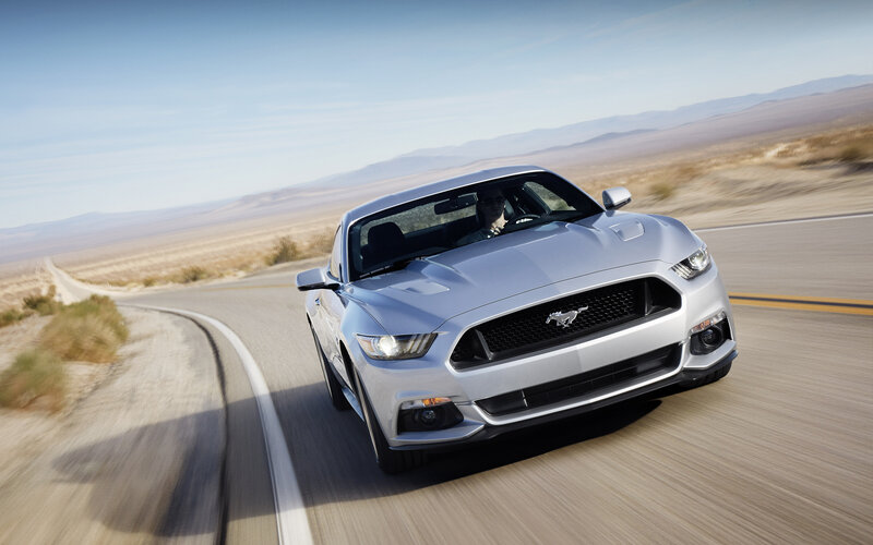 Silver Mustang on Road — Dynamic, Afternoon