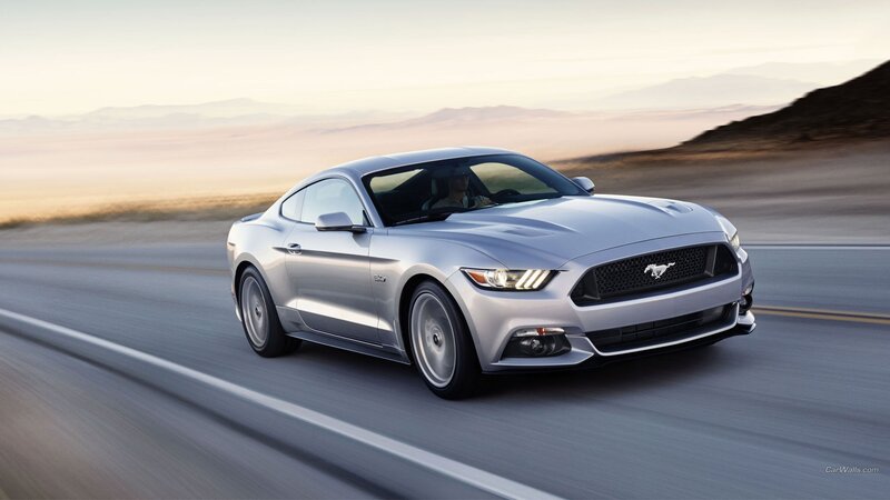 Silver Mustang on Road — Dynamic, Sunset, Photograph, Car