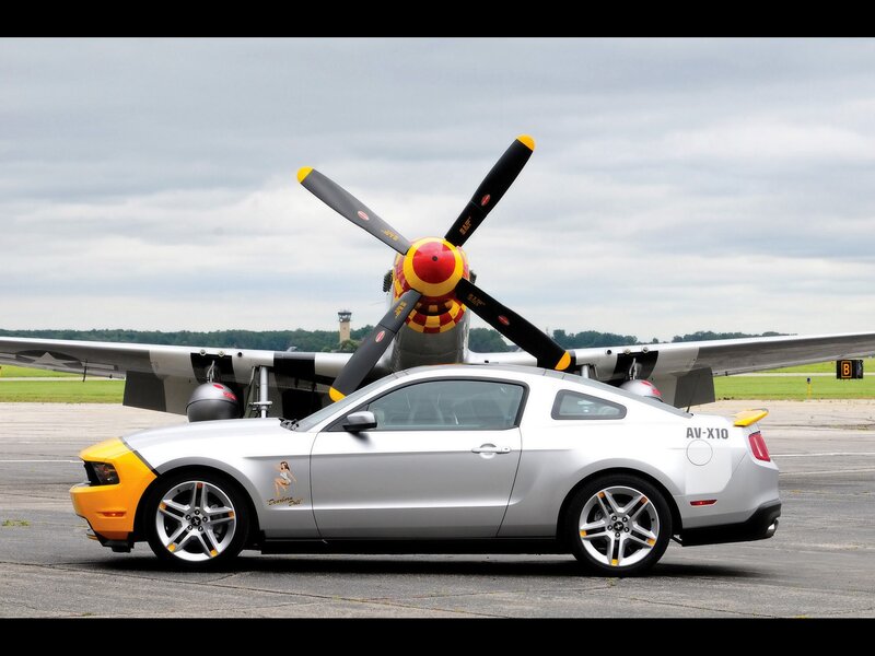 Silver Mustang with airplane propeller
