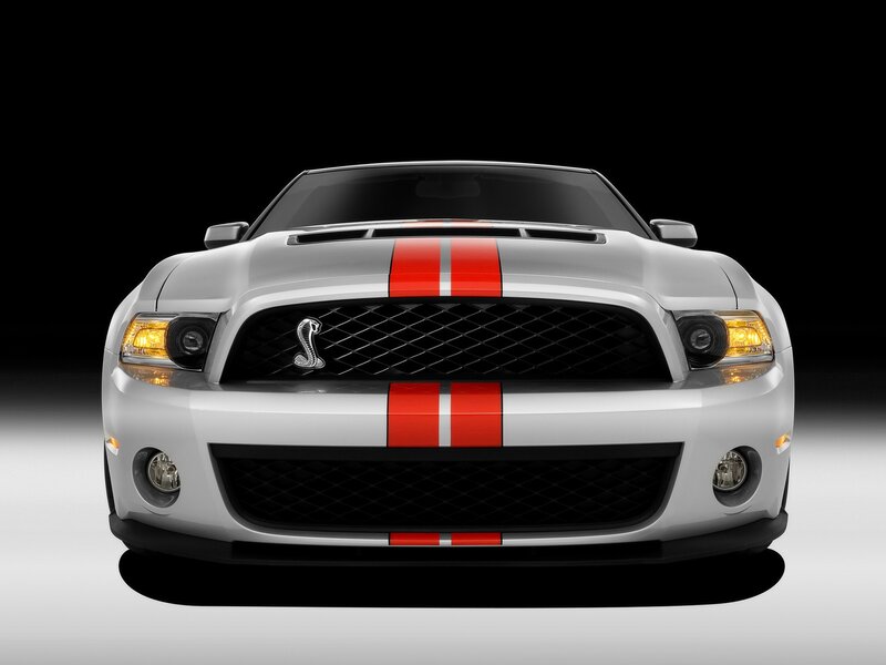 silver mustang with red stripes