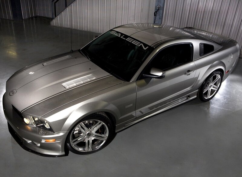 silver mustang with saleen branding