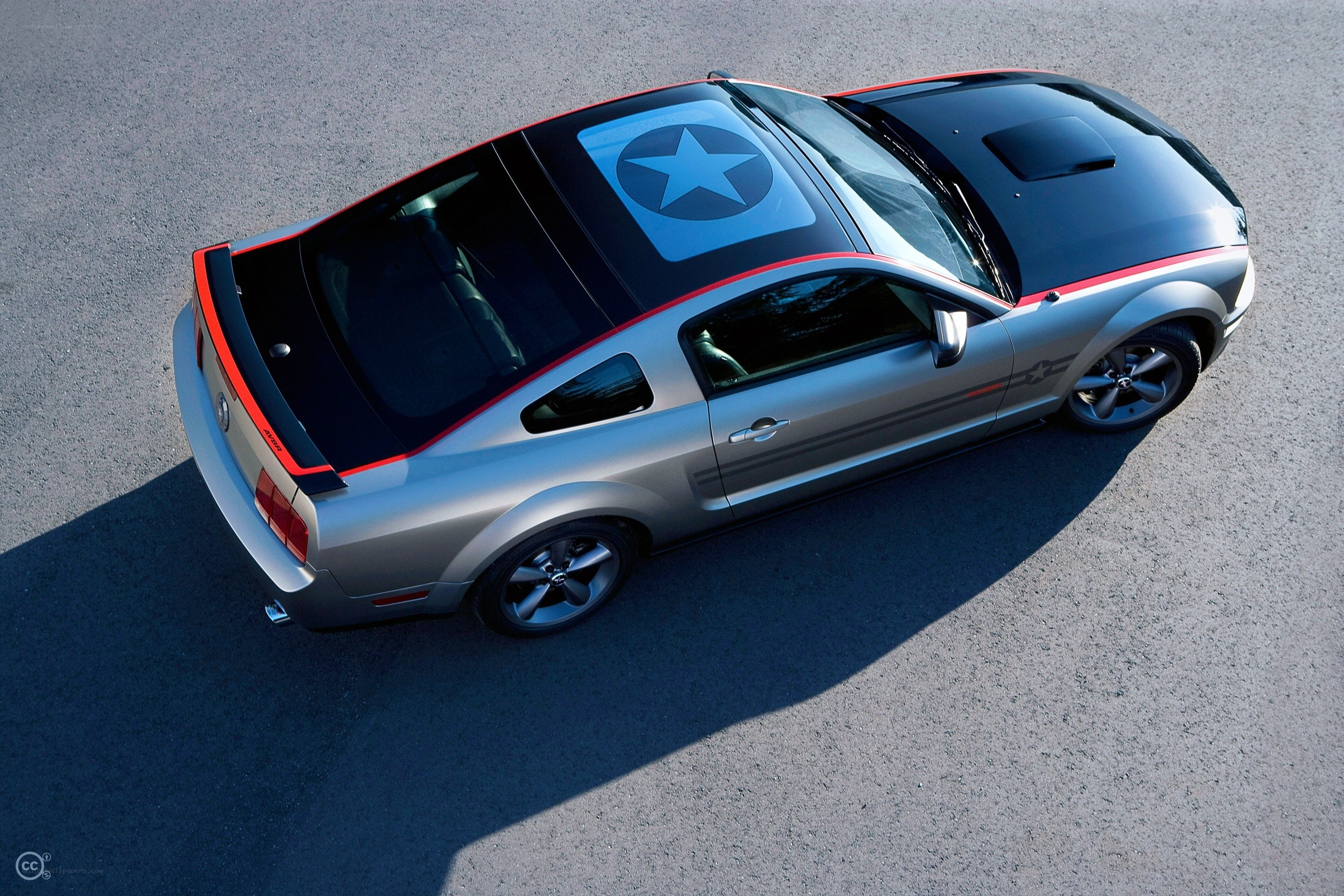 silver mustang with star decal
