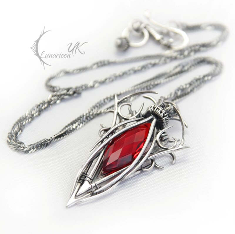 Silver Necklace with Red Gem