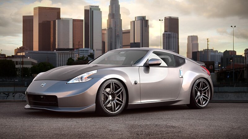 Silver Nissan 370Z in city