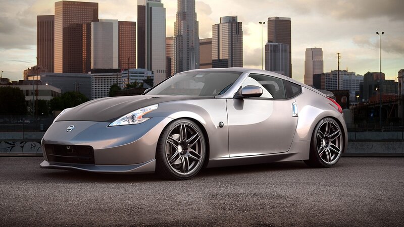 Silver Nissan 370Z in city