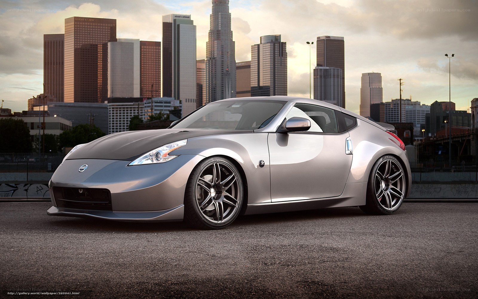 Silver Nissan 370Z in city