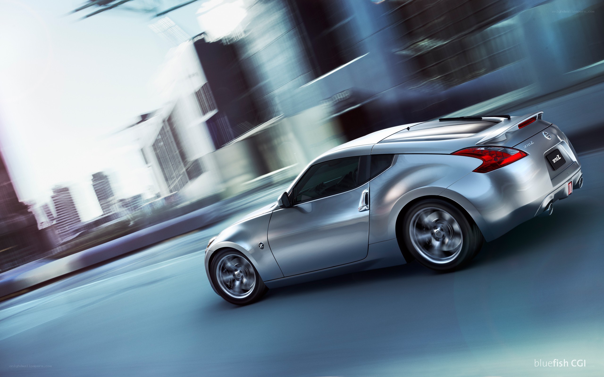 Silver Nissan 370Z in motion