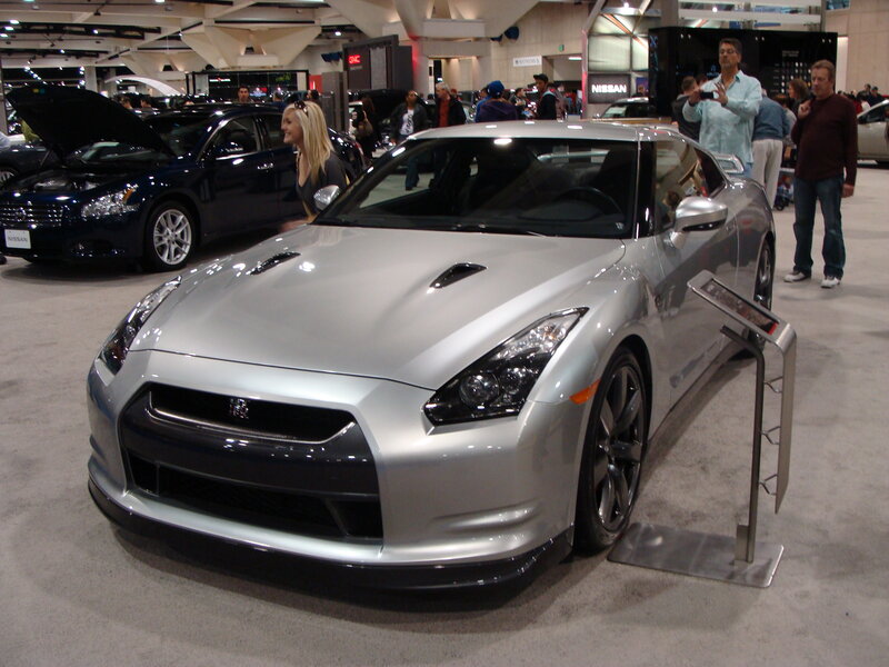 Silver Nissan GT-R at auto show