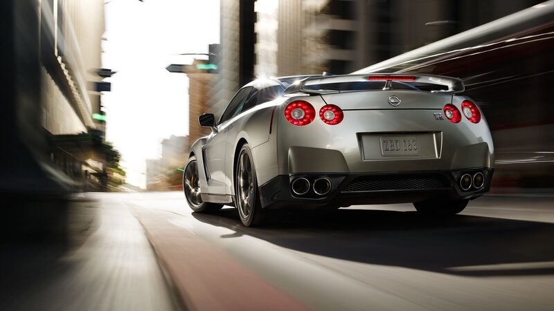 silver nissan gt-r in city