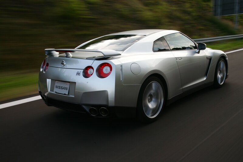 silver nissan gt-r in motion