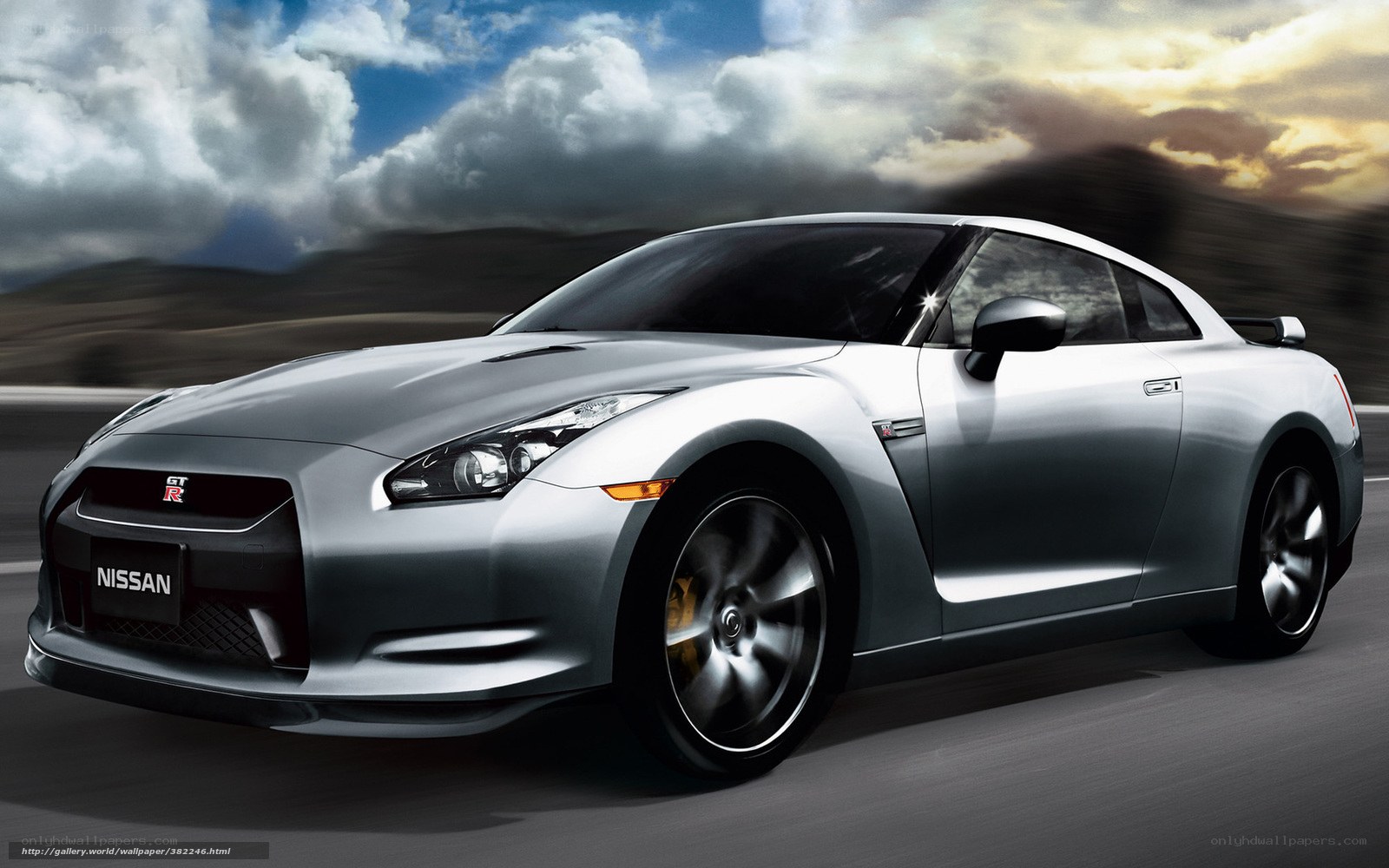 Silver Nissan GT-R in motion