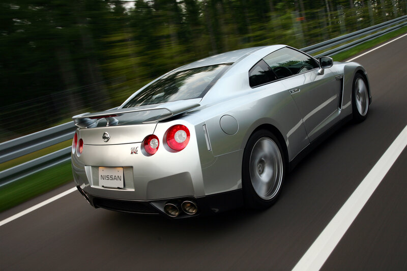 silver nissan gt-r in motion