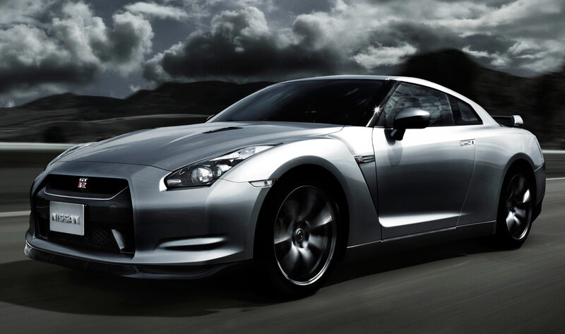 Silver Nissan GT-R in motion