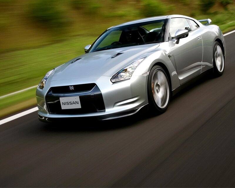 Silver Nissan GT-R in motion