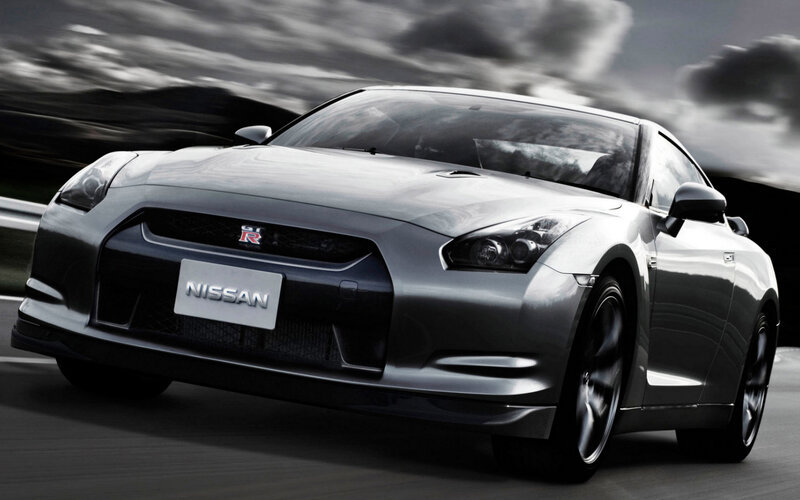 Silver Nissan GT-R in motion