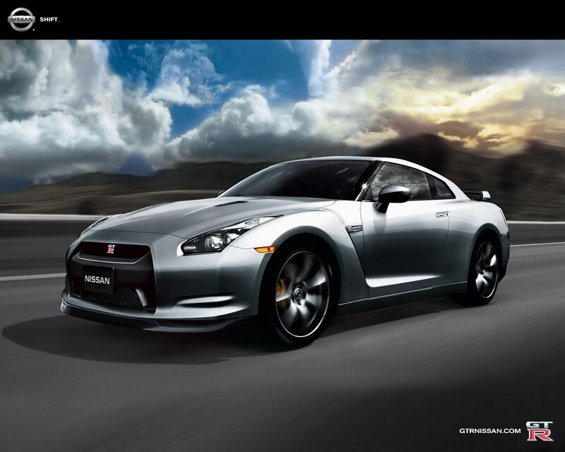 Silver Nissan GT-R on a road