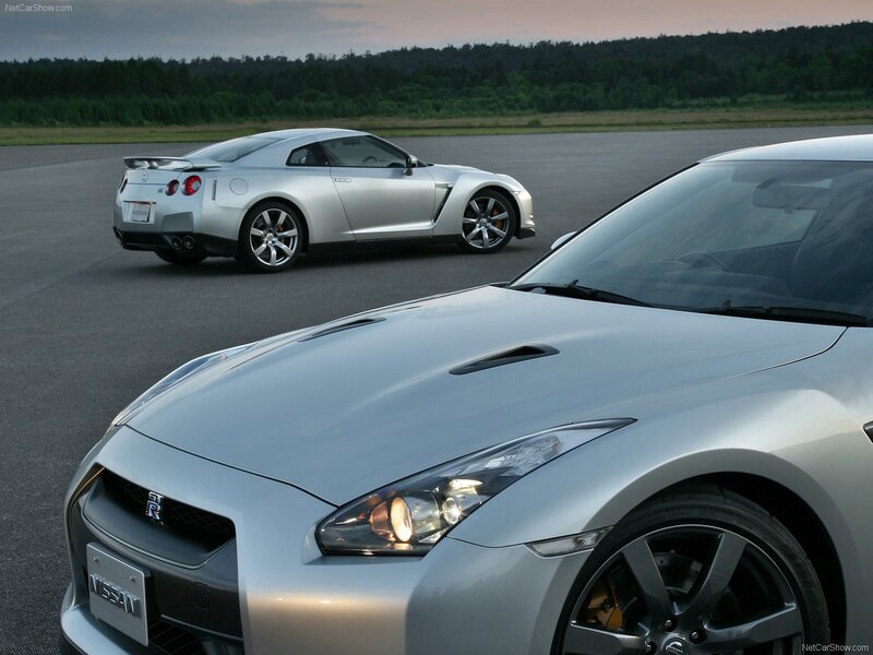 Silver Nissan GT-R on a runway