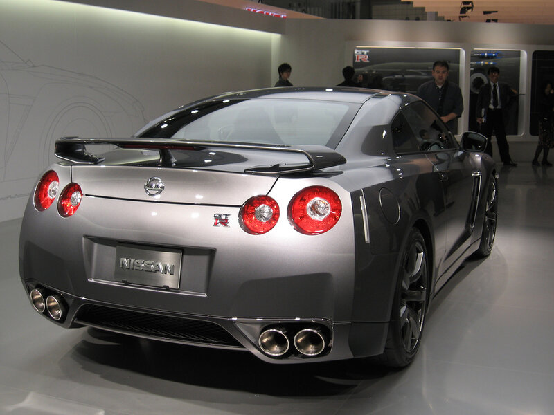 Silver Nissan GT-R on display