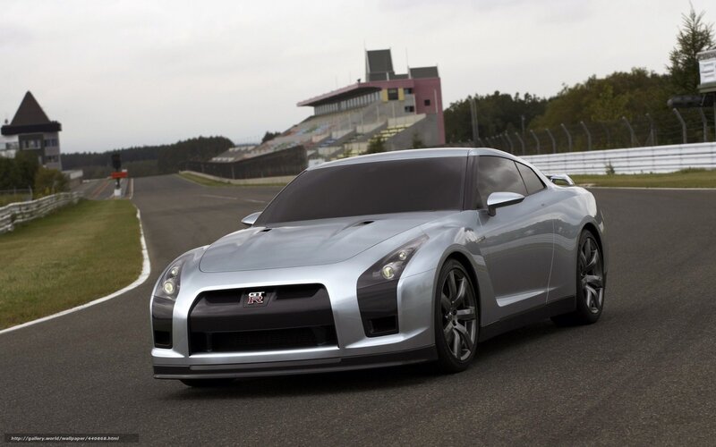 Silver Nissan GT-R on racetrack