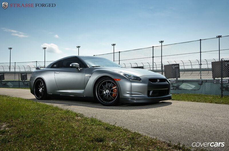Silver Nissan GT-R on track