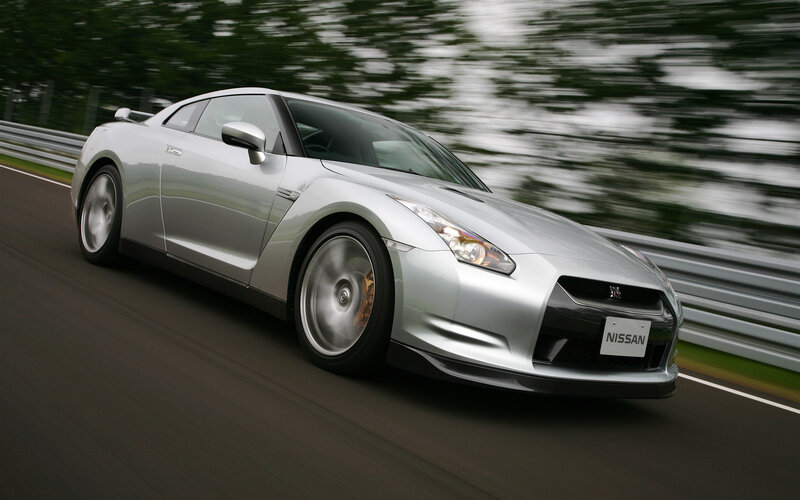 silver nissan gt-r on track