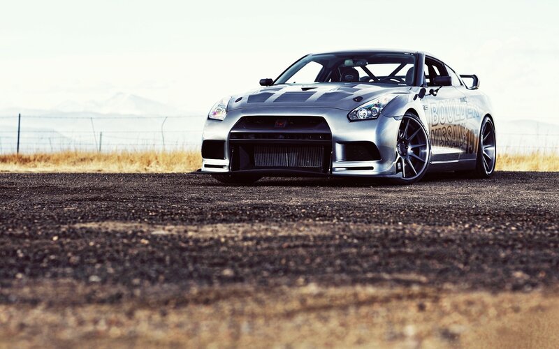 silver nissan gt-r on track