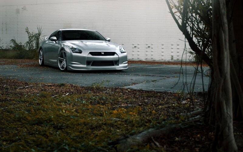 silver nissan gt-r parked