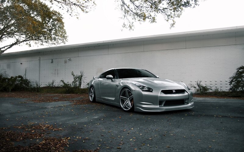 Silver Nissan GT-R parked outside