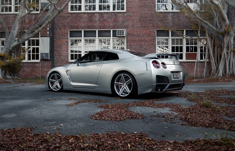 Silver Nissan GT-R parked outside