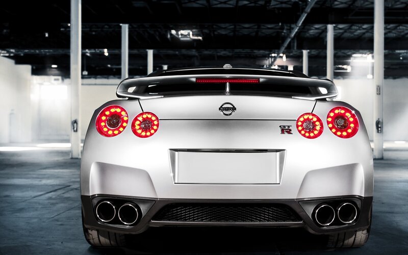 Silver Nissan GT-R rear view