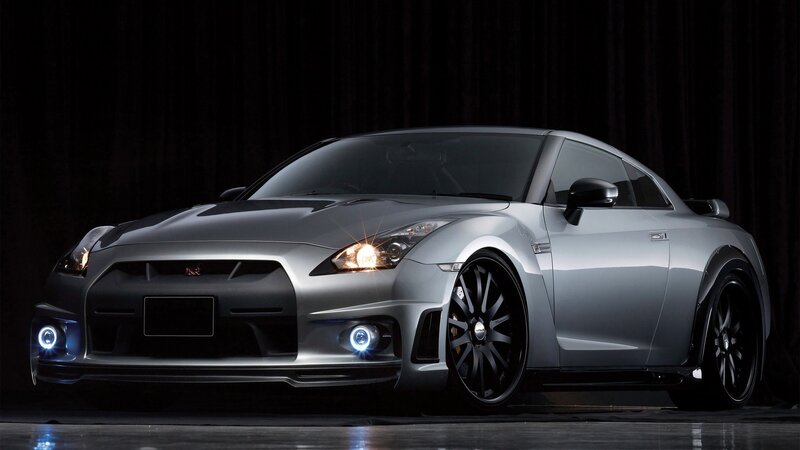 Silver Nissan GT-R sports car
