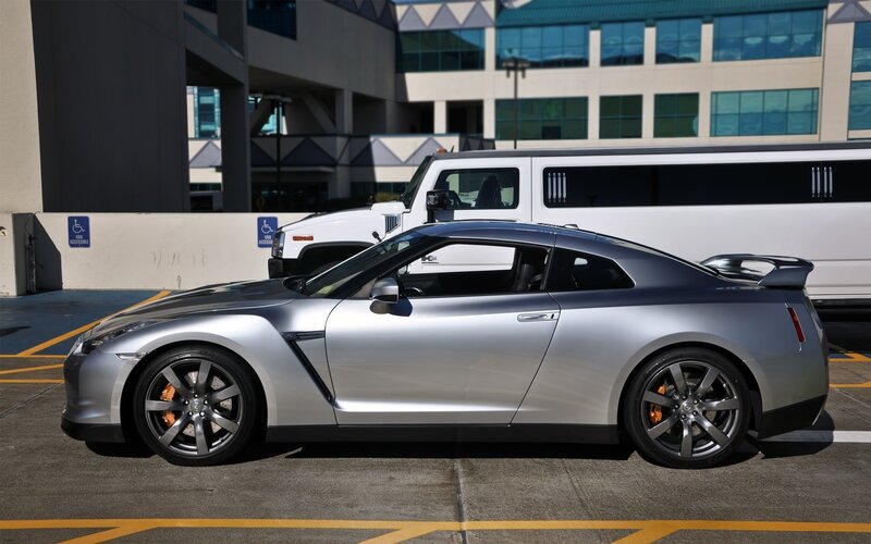 Silver Nissan GT-R sports car