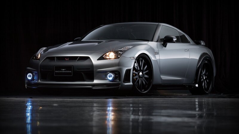 Silver Nissan GT-R sports car