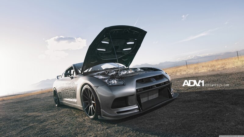 silver nissan gt-r with open hood