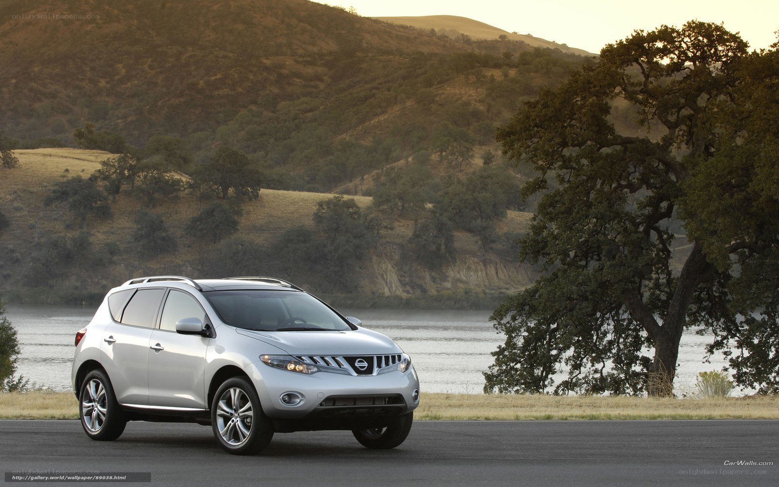 Silver Nissan Murano by a lake