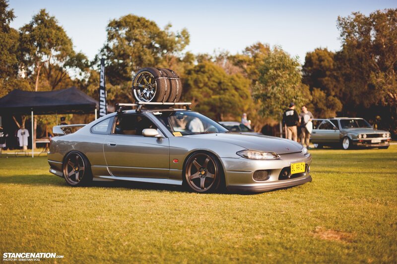 Silver Nissan S15 at car show