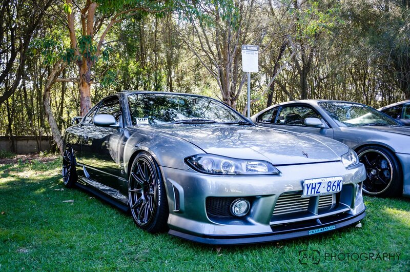 Silver Nissan S15 at car show