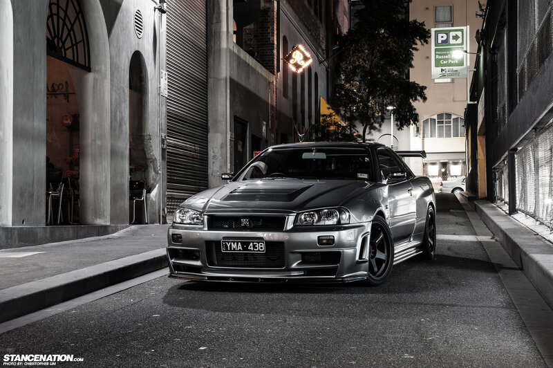 Silver Nissan Skyline — Gray, Dramatic, Night