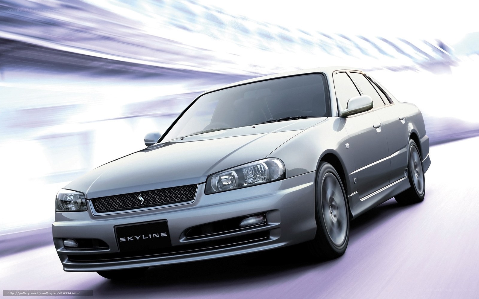 Silver Nissan Skyline in motion