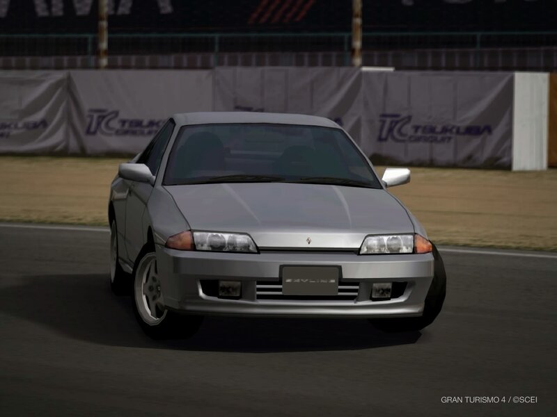 silver nissan skyline on track