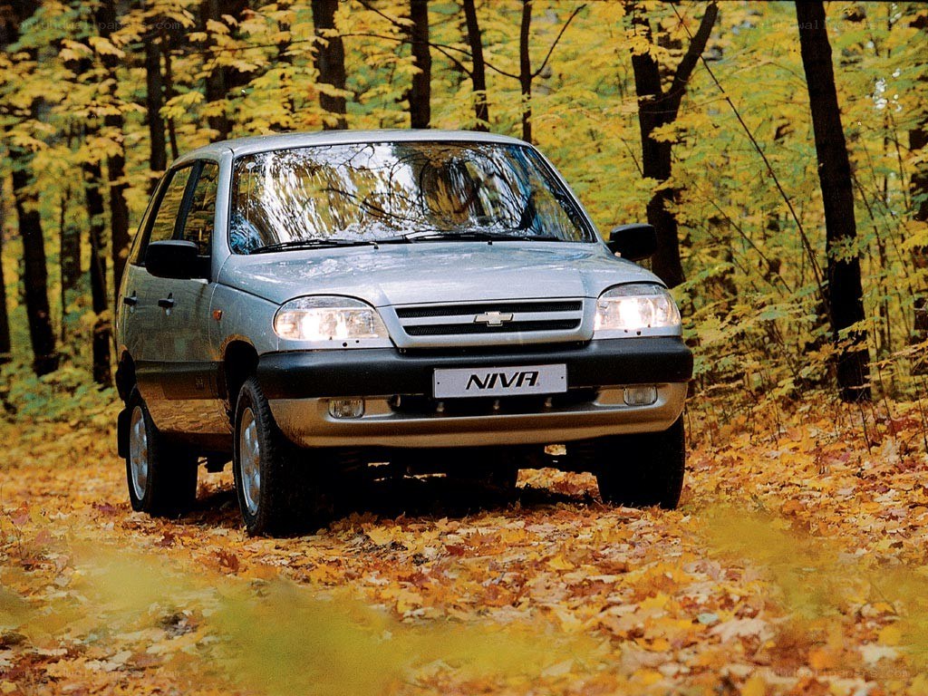 Silver Niva in autumn forest